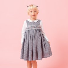 画像1: ダークブルー・ギンガムチェック・ハンドスモック・ドレス_6_12ヶ月(身長 80-85cm) (1)