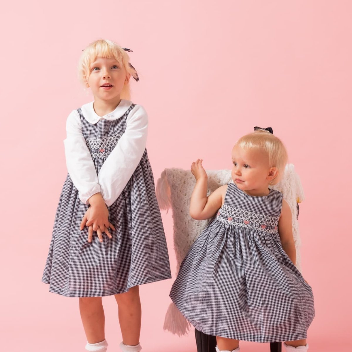 画像15: ダークブルー・ギンガムチェック・ハンドスモック・ドレス_5_6歳(身長 108-114cm) (15)