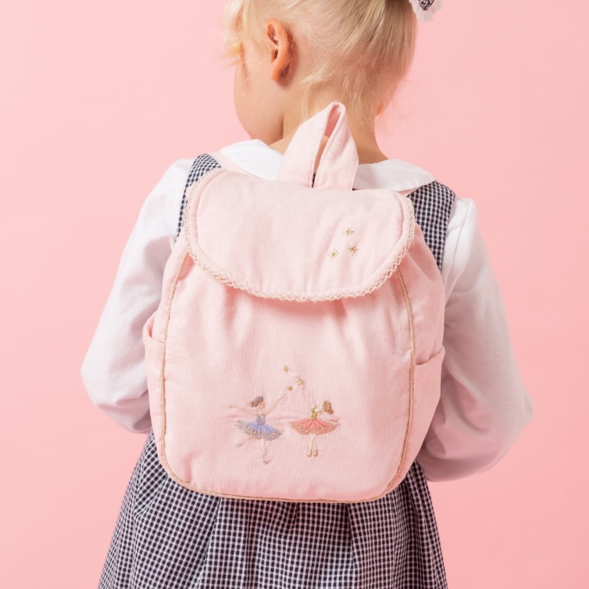画像3: 刺繍バレリーナピンク・コーデュロイ・バックパック (3)