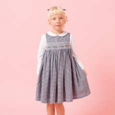 画像1: ダークブルー・ギンガムチェック・ハンドスモック・ドレス_5_6歳(身長 108-114cm) (1)