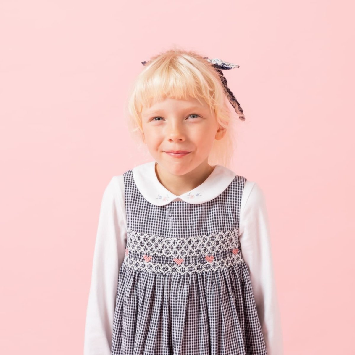 画像5: ダークブルー・ギンガムチェック・ハンドスモック・ドレス_6_12ヶ月(身長 80-85cm) (5)
