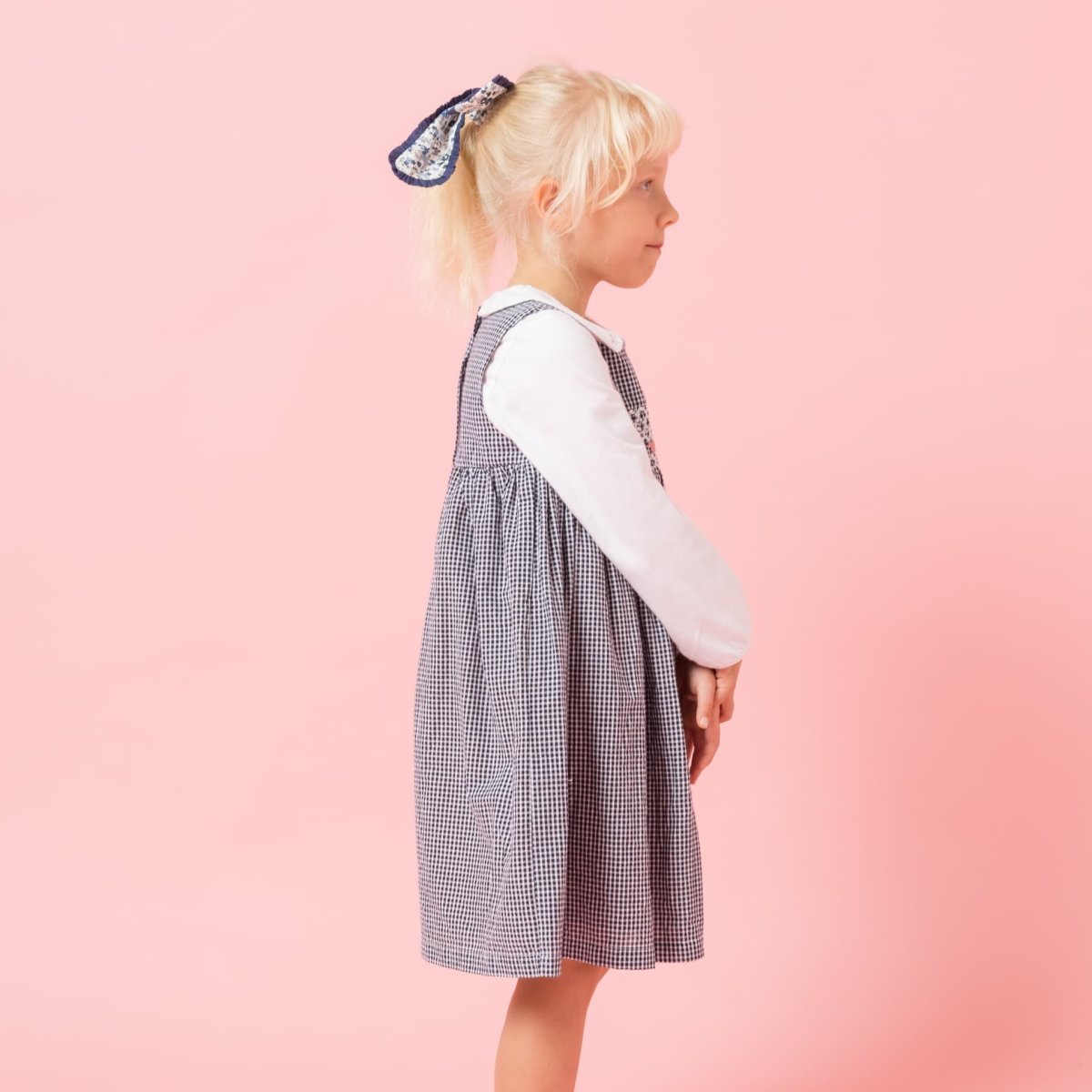 画像4: ダークブルー・ギンガムチェック・ハンドスモック・ドレス_4_5歳(身長 103-108cm) (4)