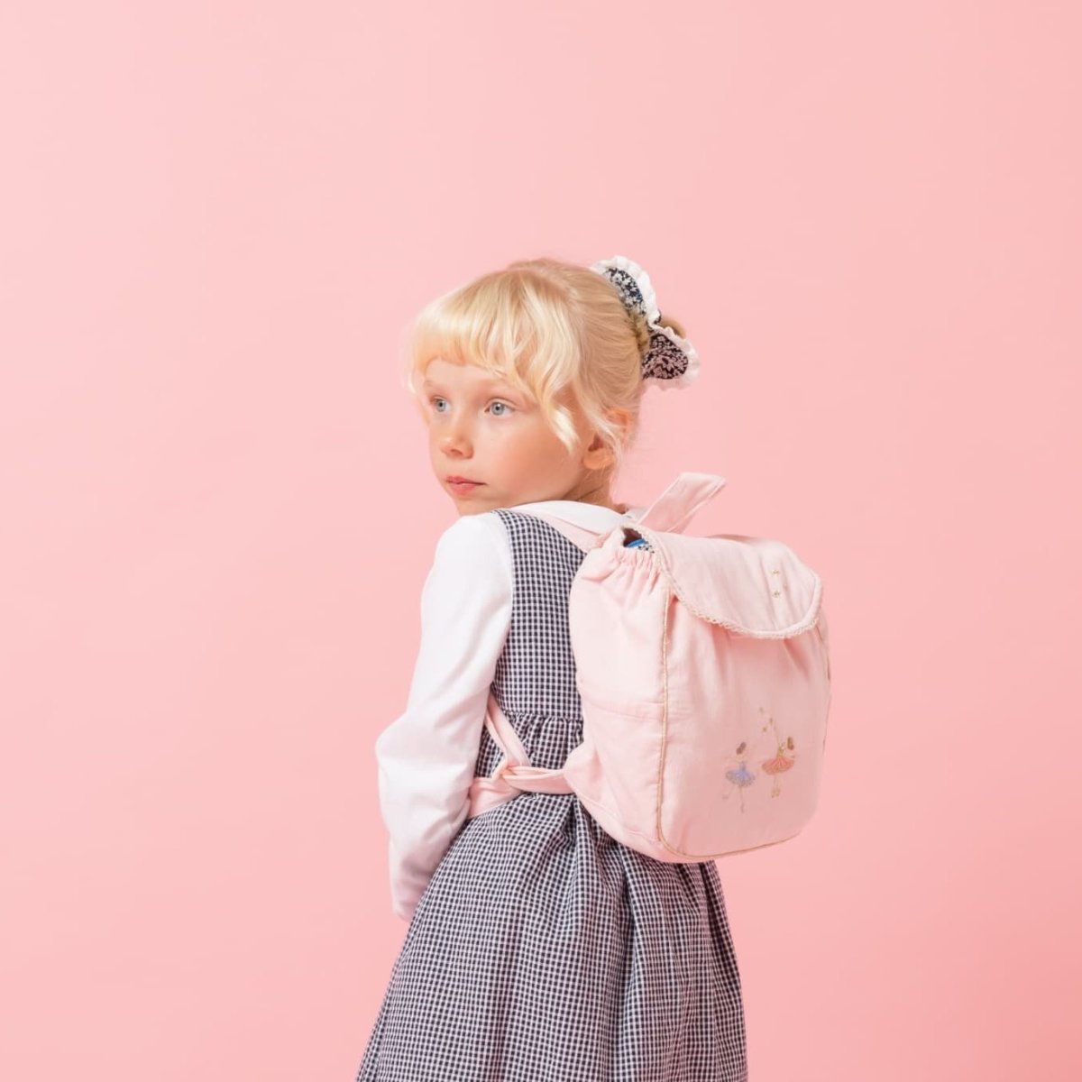 画像2: 刺繍バレリーナピンク・コーデュロイ・バックパック (2)