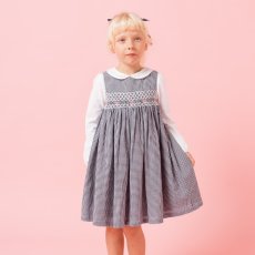 画像1: ダークブルー・ギンガムチェック・ハンドスモック・ドレス_3_4歳(身長 98-103cm) (1)