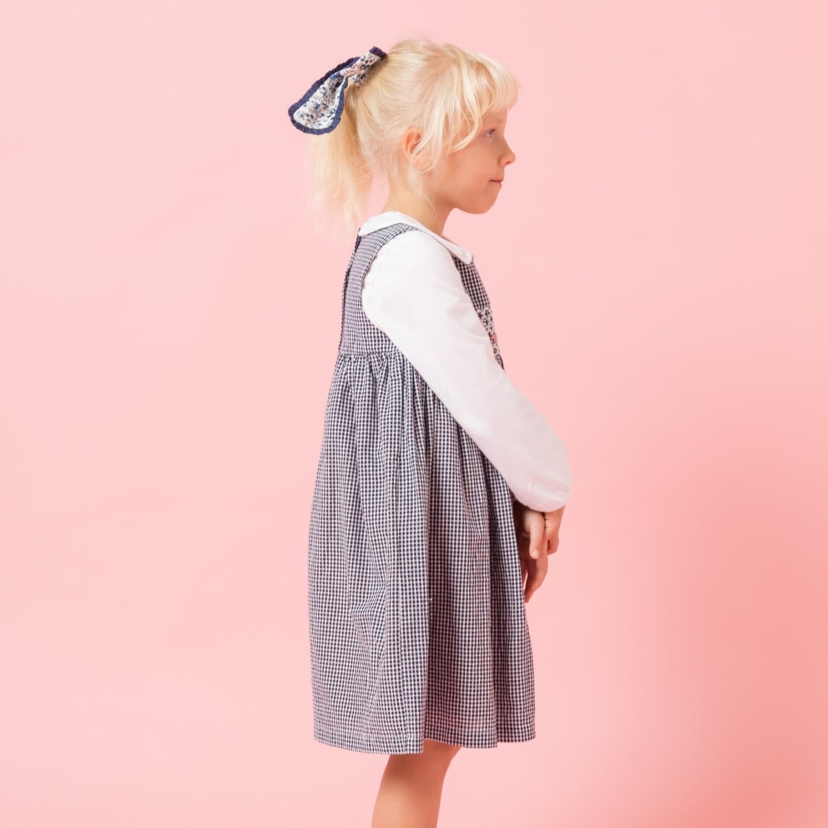画像4: ダークブルー・ギンガムチェック・ハンドスモック・ドレス_5_6歳(身長 108-114cm) (4)
