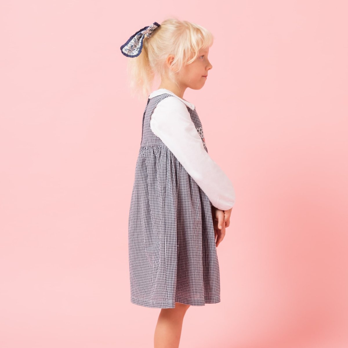 画像4: ダークブルー・ギンガムチェック・ハンドスモック・ドレス_6_12ヶ月(身長 80-85cm) (4)
