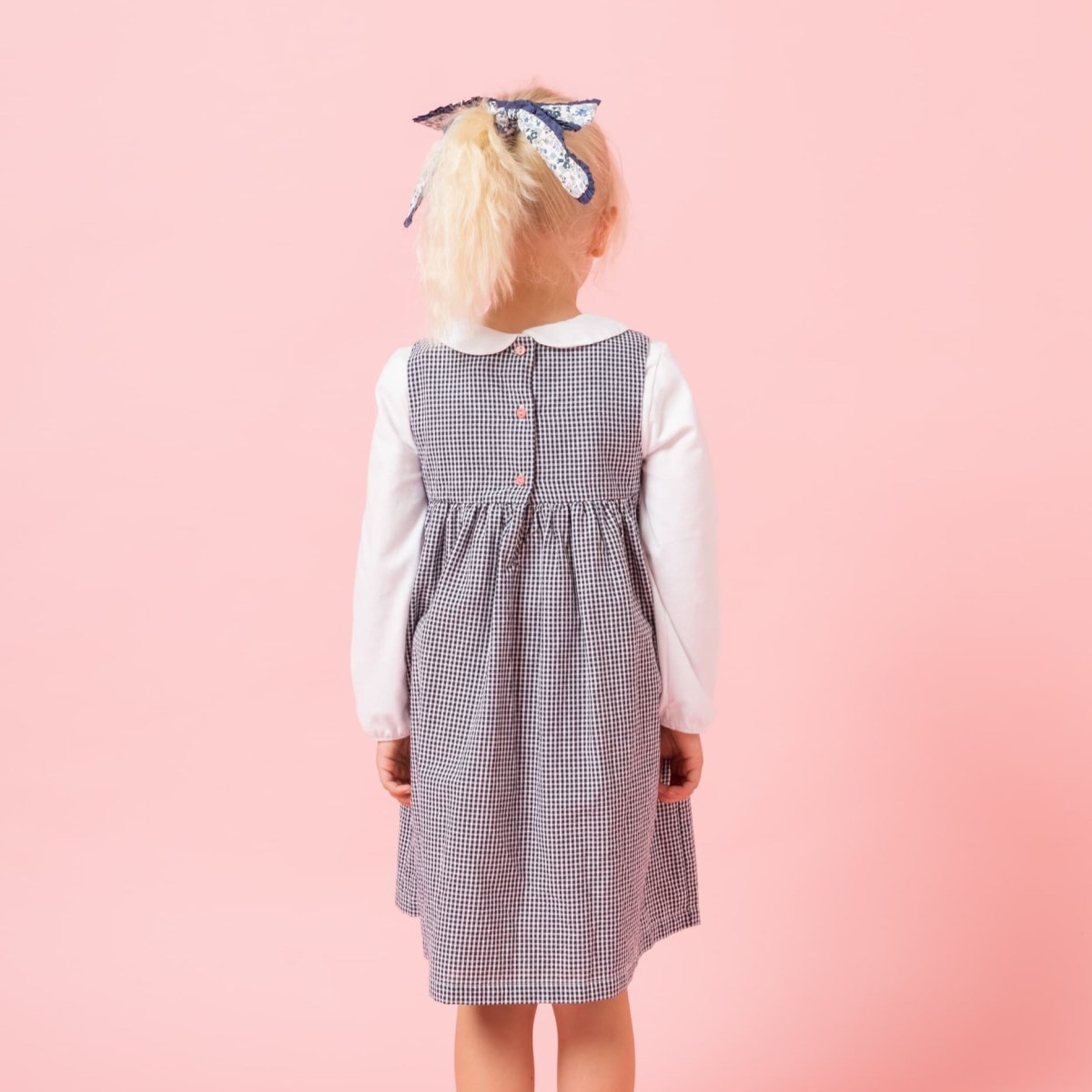 画像3: ダークブルー・ギンガムチェック・ハンドスモック・ドレス_5_6歳(身長 108-114cm) (3)