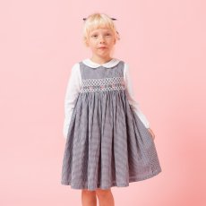 画像1: ダークブルー・ギンガムチェック・ハンドスモック・ドレス_4_5歳(身長 103-108cm) (1)