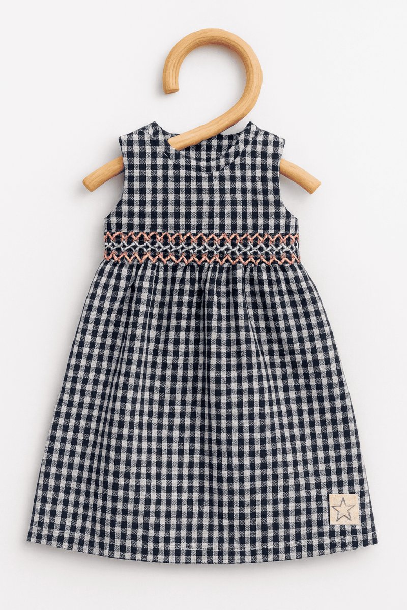 画像1: 【ドール用】ダークブルー・ギンガムチェック・ハンドスモック・ドールドレス (1)