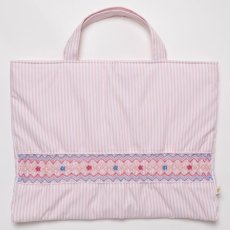 画像1: ピンクストライプ・ハンドスモック・バッグ (1)