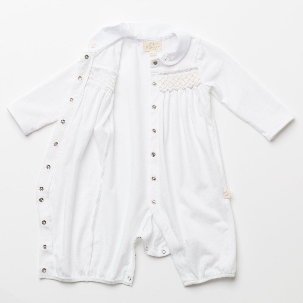 画像12: ハンドスモッキング・アムール・ホワイトジャージー（女の子用）_70cm (12)