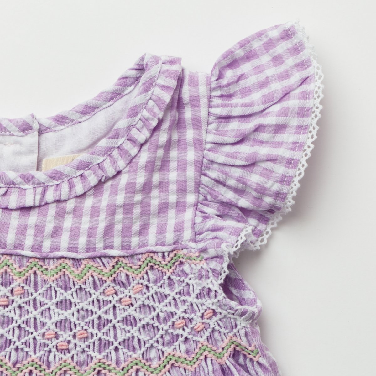 画像9: ラベンダーギンガム・ハンドスモッキングワンピース_6_12ヶ月用(身長 80-85cm) (9)
