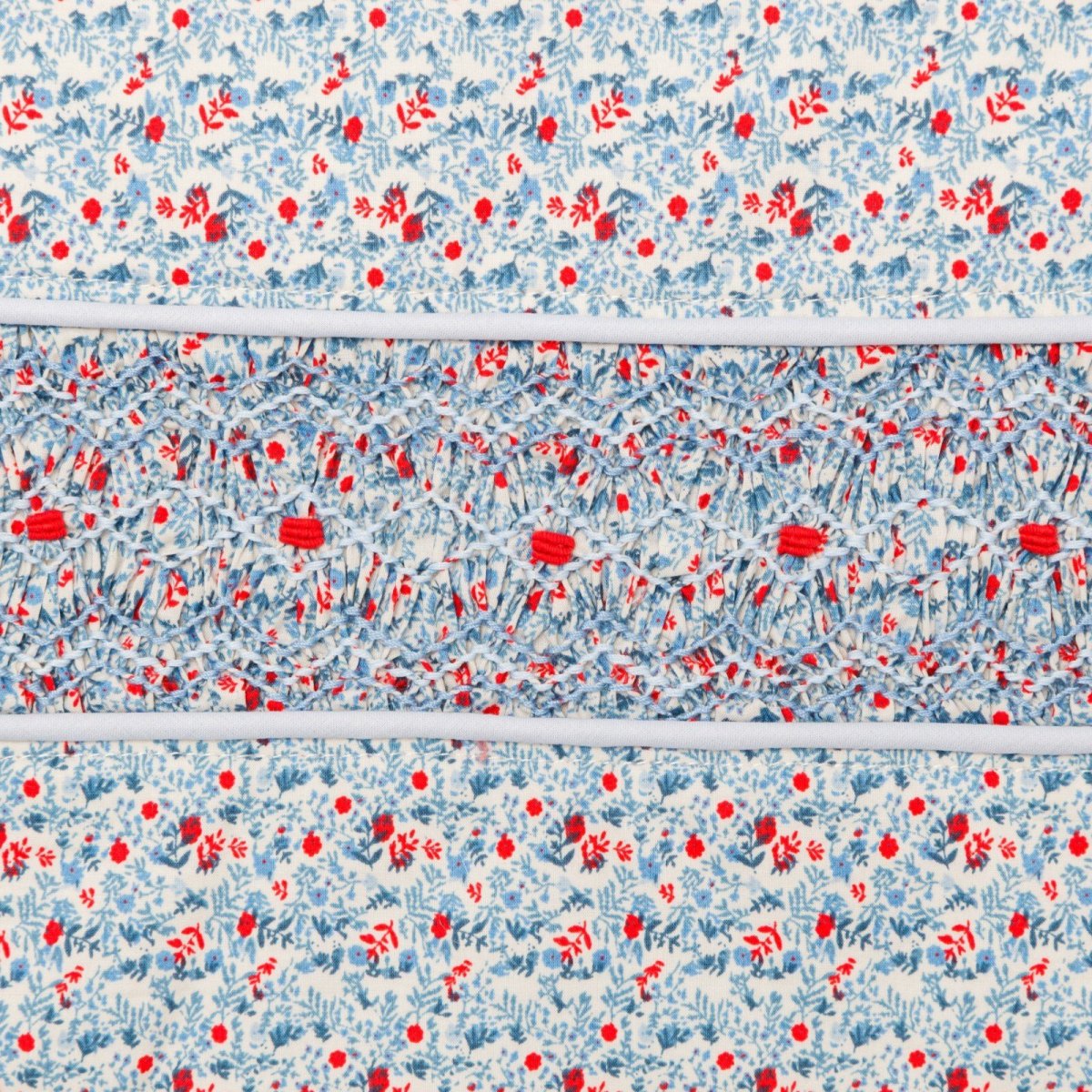 画像4: ディッツィー・ブルーフローラルプリント・ハンドスモッキングバッグ (4)