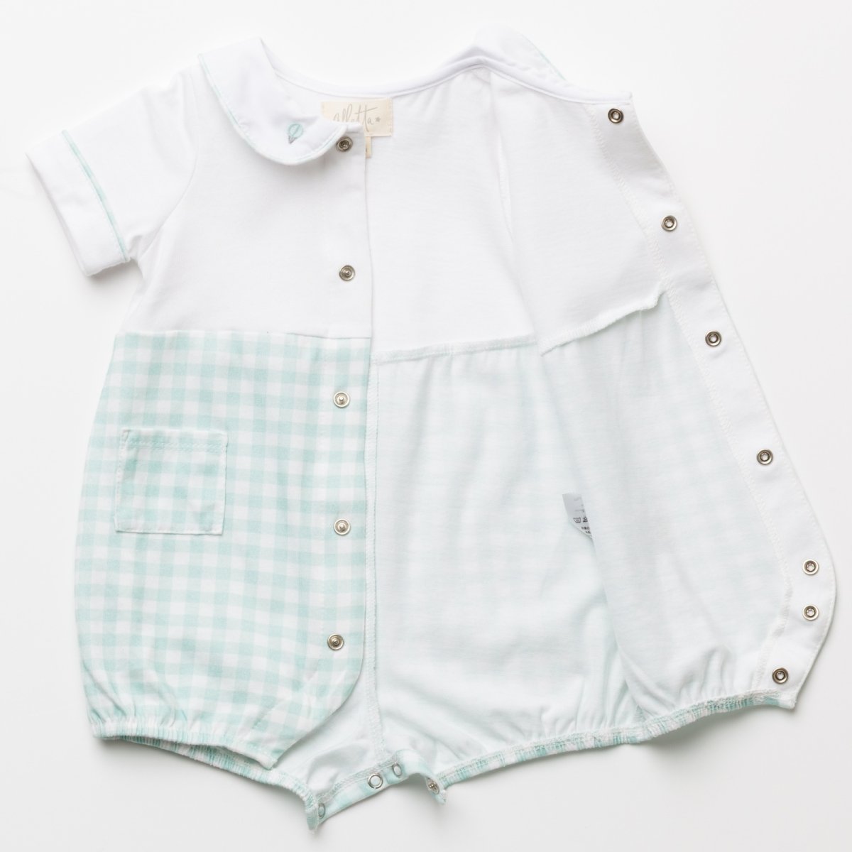 画像8: 気球刺繍・グリーンギンガム・ロンパース_70cm (8)
