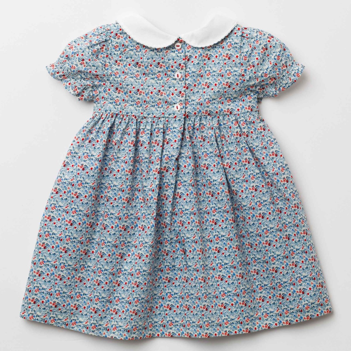 画像6: ディッツィー・ブルーフローラルプリント・ハンドスモッキング・ワンピース_5_6歳用(身長 108-114cm) (6)