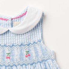 画像14: チェリー刺繍・ブルーシアサッカー・ハンドスモッキング・ワンピース_1〜2歳(85-92cm) (14)
