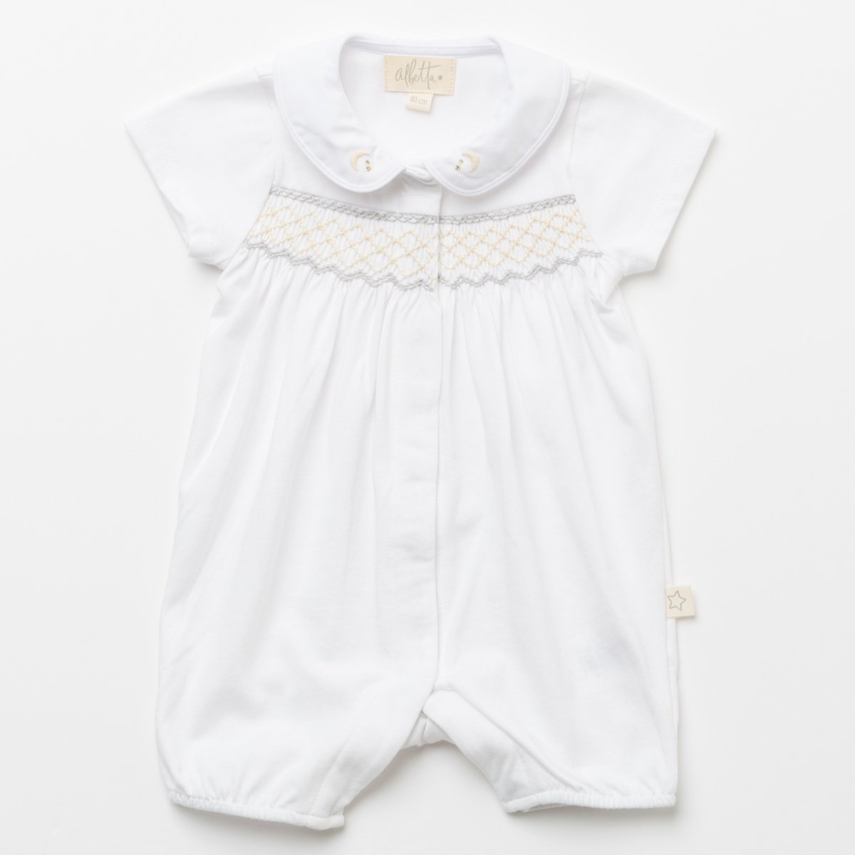 画像1: ハンドスモッキング・アムール・ホワイトジャージー（男の子用）_80cm (1)