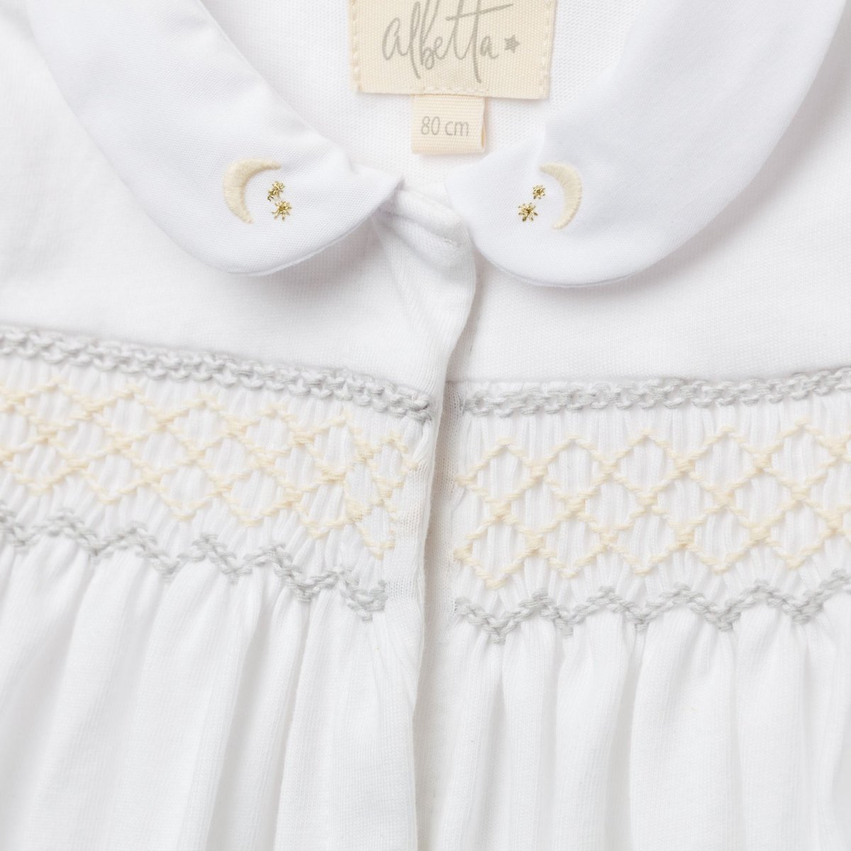 画像9: ハンドスモッキング・アムール・ホワイトジャージー（女の子用）_70cm (9)