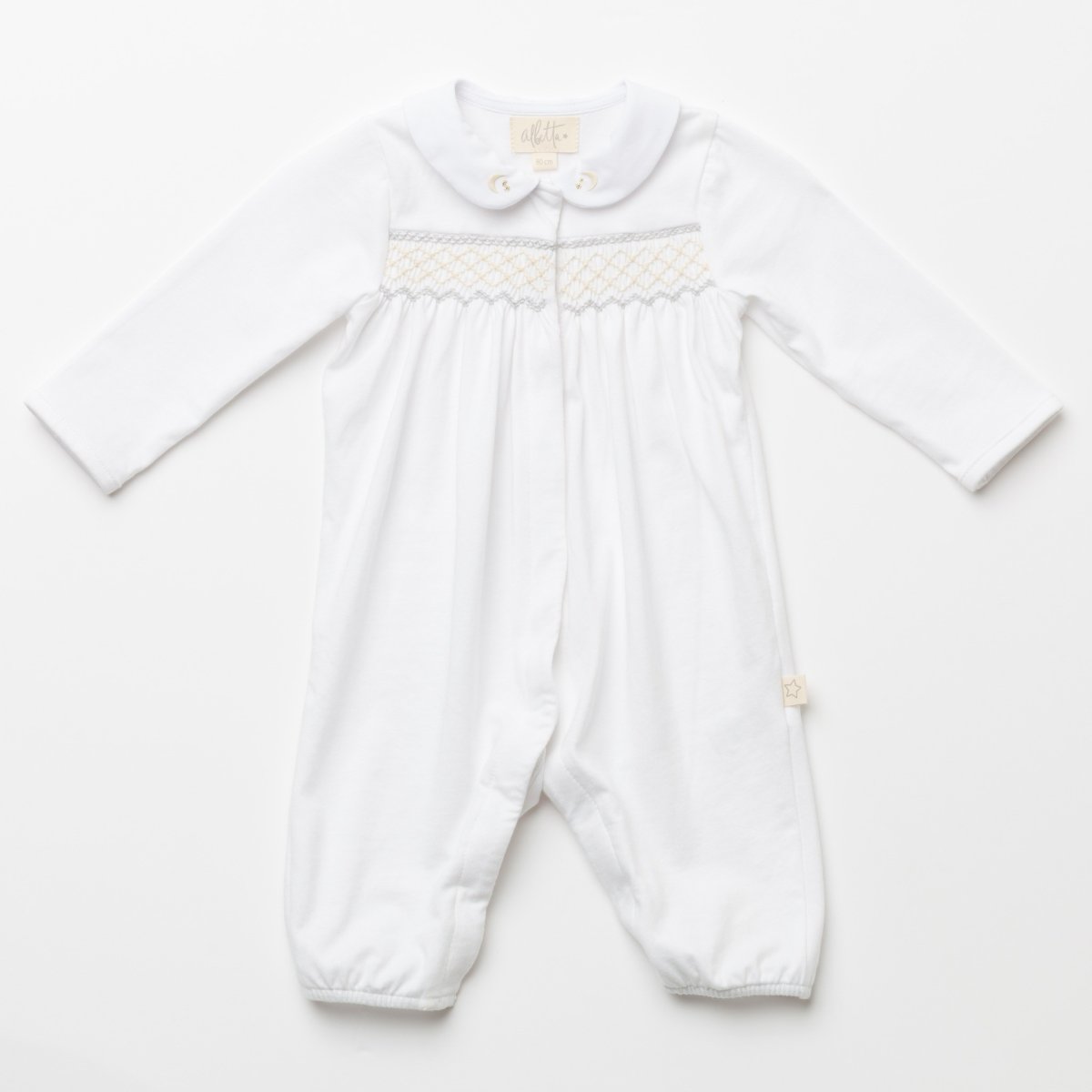 画像6: ハンドスモッキング・アムール・ホワイトジャージー（女の子用）_70cm (6)