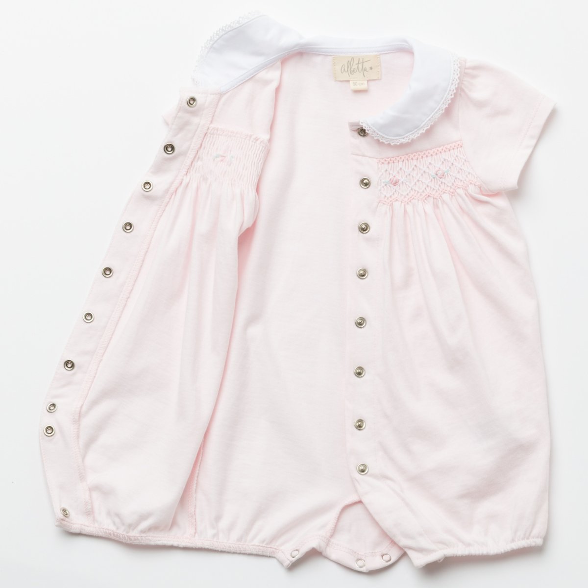 画像12: ハンドスモッキング・アムール・ピンクジャージー(男の子用)_80cm (12)