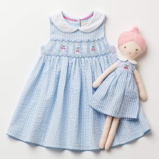 画像18: チェリー刺繍・ブルーシアサッカー・ハンドスモッキング・ワンピース_1〜2歳(85-92cm) (18)