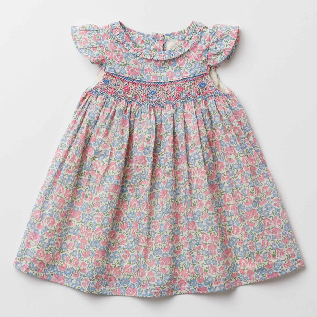 画像9: ブルーベルフローラルプリント・ハンドスモッキング・ワンピース_5〜6歳(108-114cm) (9)