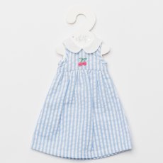 画像3: 【ドール用】チェリー刺繍・ブルーシアサッカー・ドールドレス (3)