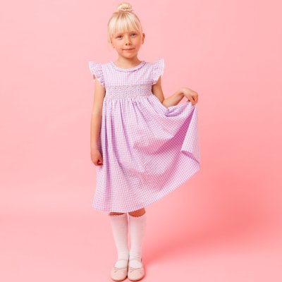 画像1: ラベンダーギンガム・ハンドスモッキングワンピース_6_12ヶ月用(身長 80-85cm)