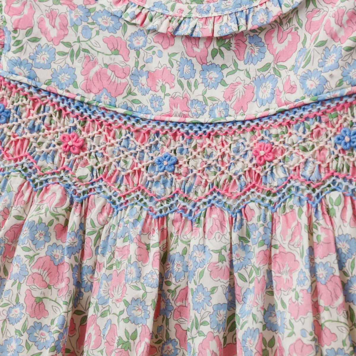 画像14: ブルーベルフローラルプリント・ハンドスモッキング・ワンピース_5〜6歳(108-114cm) (14)