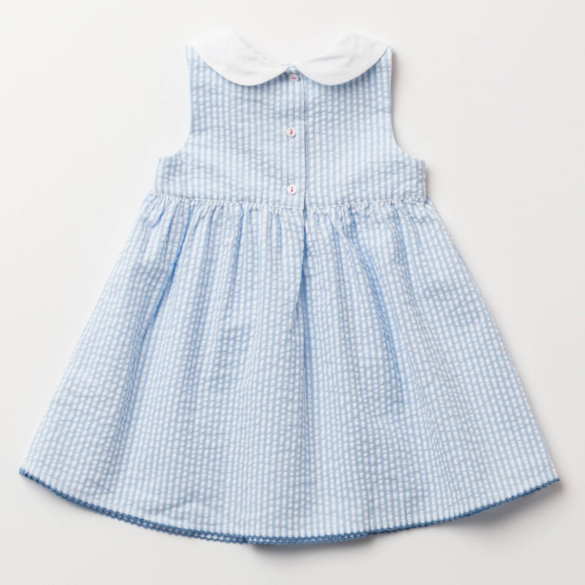 画像11: チェリー刺繍・ブルーシアサッカー・ハンドスモッキング・ワンピース_1〜2歳(85-92cm) (11)