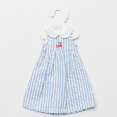 画像1: 【ドール用】チェリー刺繍・ブルーシアサッカー・ドールドレス