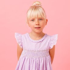 画像1: ラベンダーギンガム・ハンドスモッキングワンピース_6_12ヶ月用(身長 80-85cm) (1)