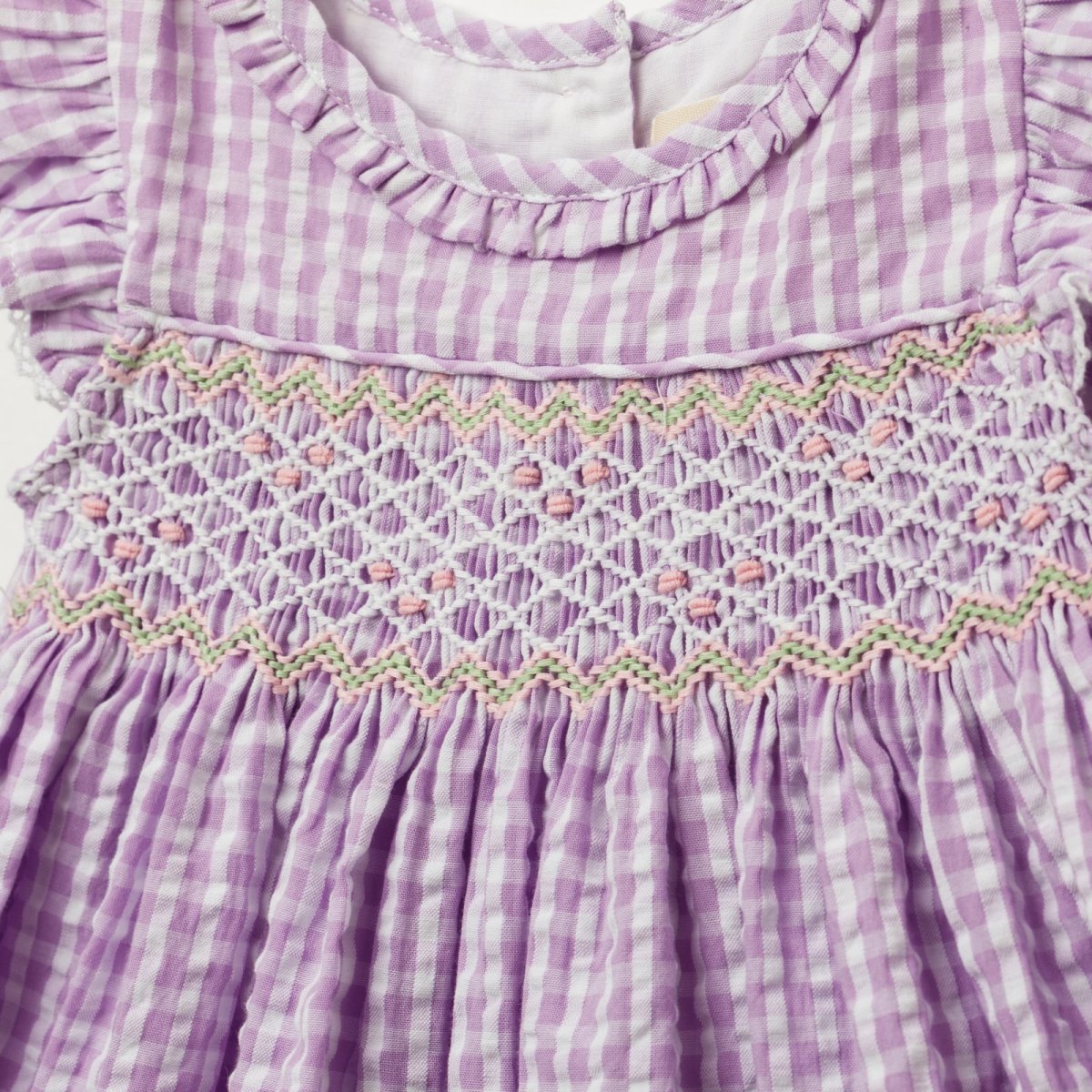 画像8: ラベンダーギンガム・ハンドスモッキングワンピース_6_12ヶ月用(身長 80-85cm) (8)