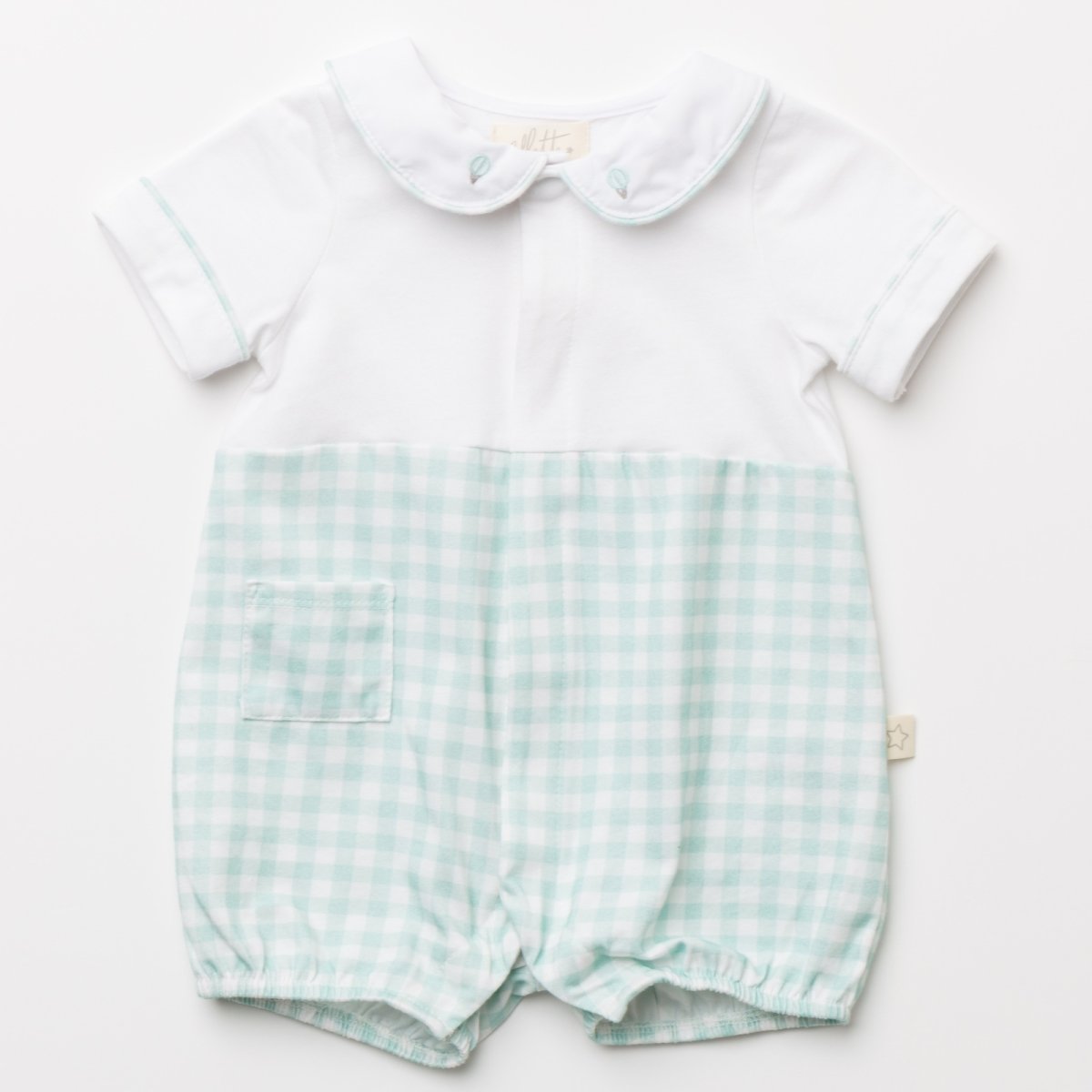 画像6: 気球刺繍・グリーンギンガム・ロンパース_70cm (6)