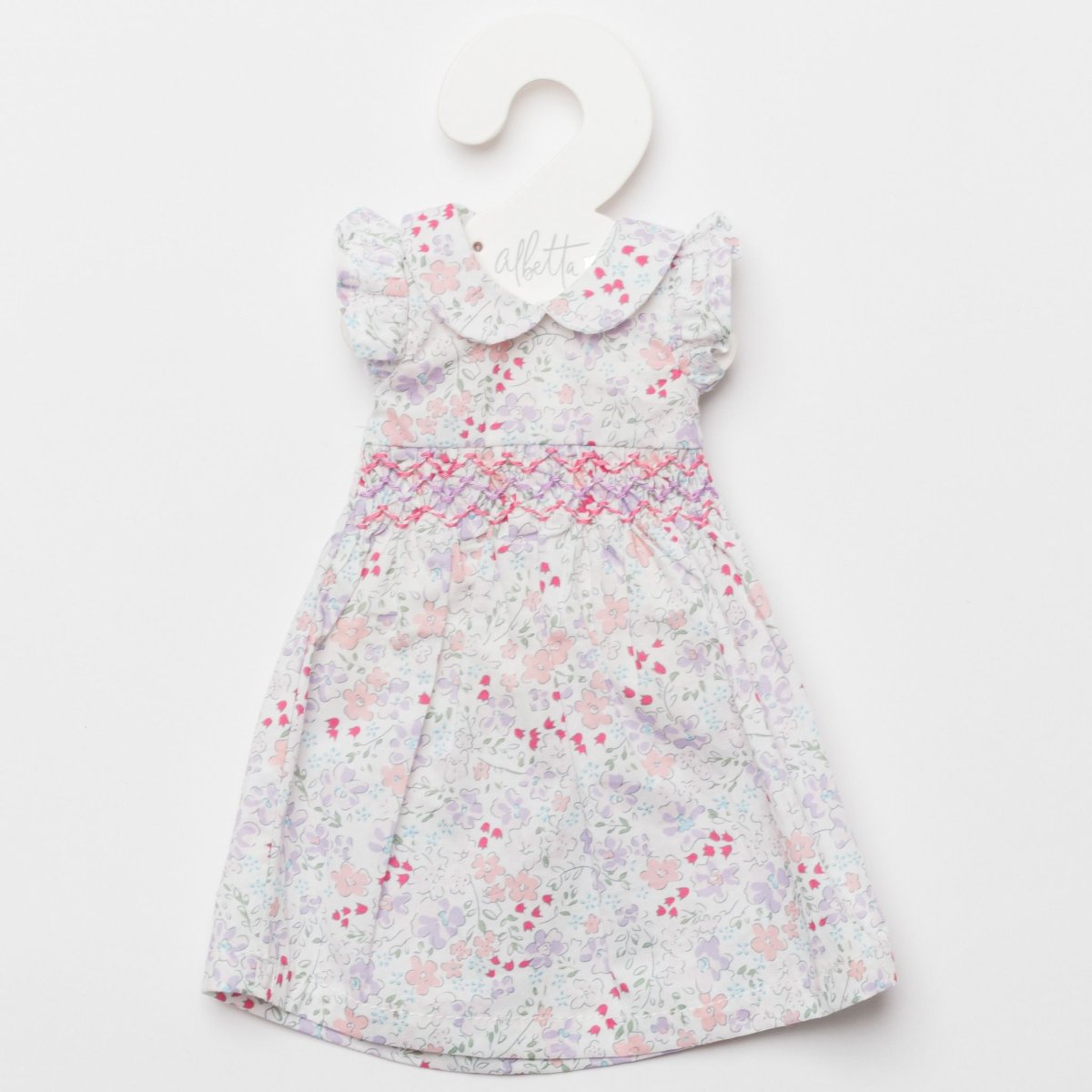 画像3: 【ドール用】ワイルドフラワープリント・ハンドスモッキング ドールドレス (3)