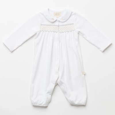 画像1: ハンドスモッキング・アムール・ホワイトジャージー（女の子用）_70cm