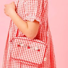 画像2: ストロベリー刺繍・レッドギンガム・クロスバッグ (2)