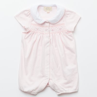 画像1: ハンドスモッキング・アムール・ピンクジャージー(男の子用)_80cm