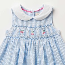画像12: チェリー刺繍・ブルーシアサッカー・ハンドスモッキング・ワンピース_1〜2歳(85-92cm) (12)