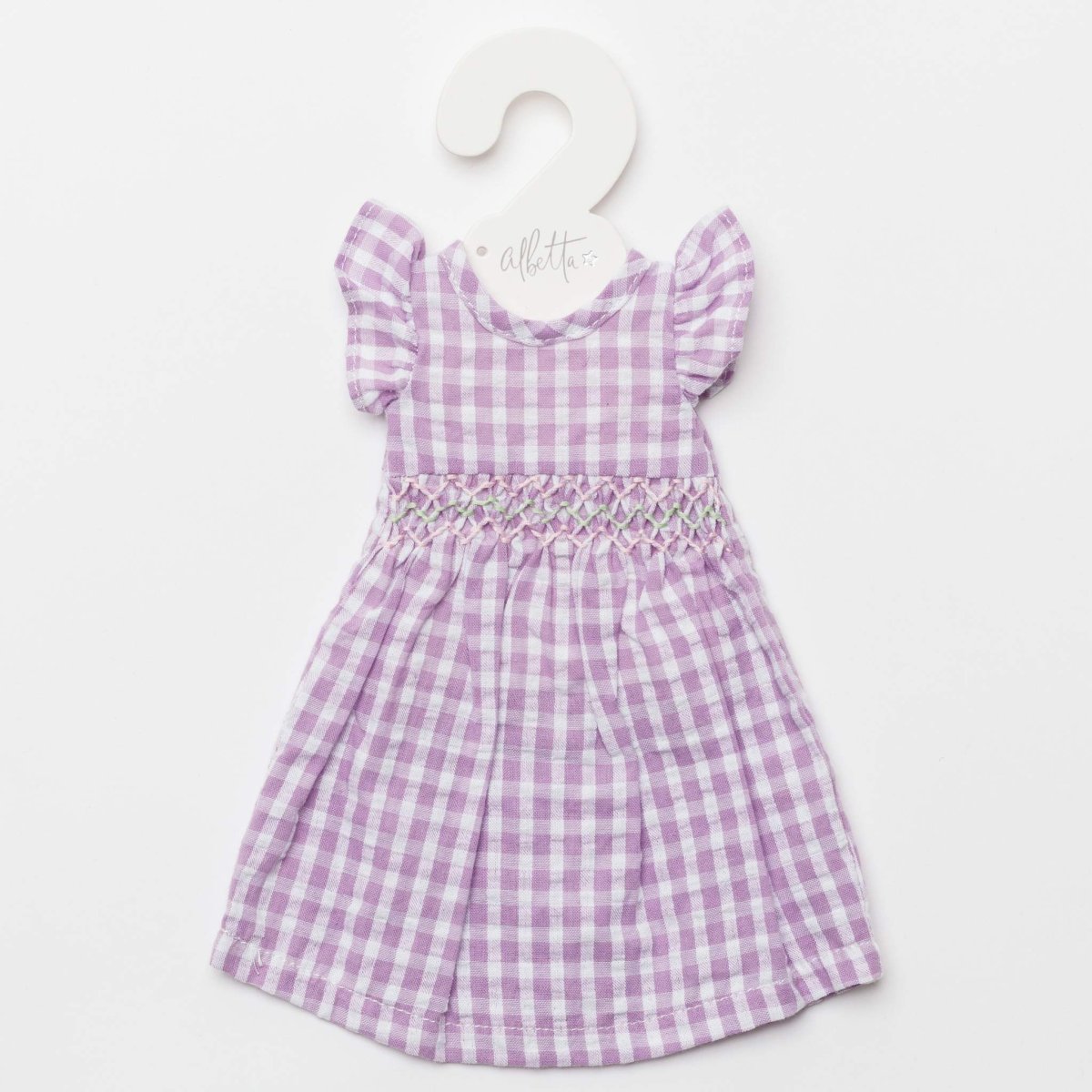 画像4: 【ドール用】ラベンダーギンガム・ハンドスモッキング・ドールドレス (4)