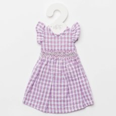 画像4: 【ドール用】ラベンダーギンガム・ハンドスモッキング・ドールドレス (4)