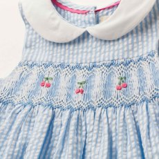 画像13: チェリー刺繍・ブルーシアサッカー・ハンドスモッキング・ワンピース_1〜2歳(85-92cm) (13)