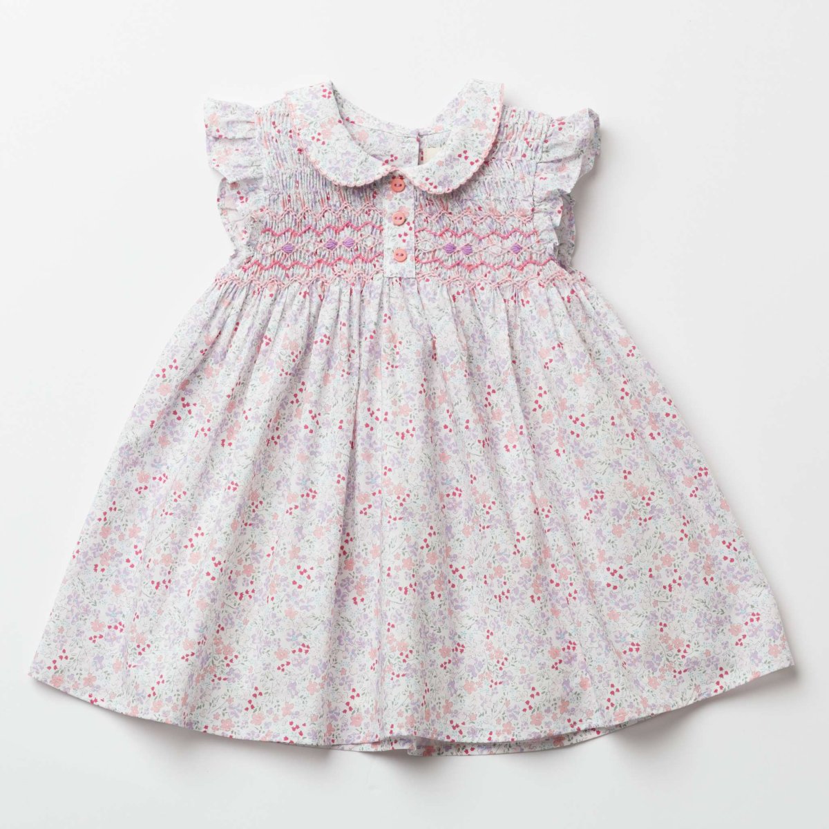 画像8: ワイルドフラワープリント・ハンドスモッキング・ワンピース_6〜12ヶ月(80-85cm) (8)