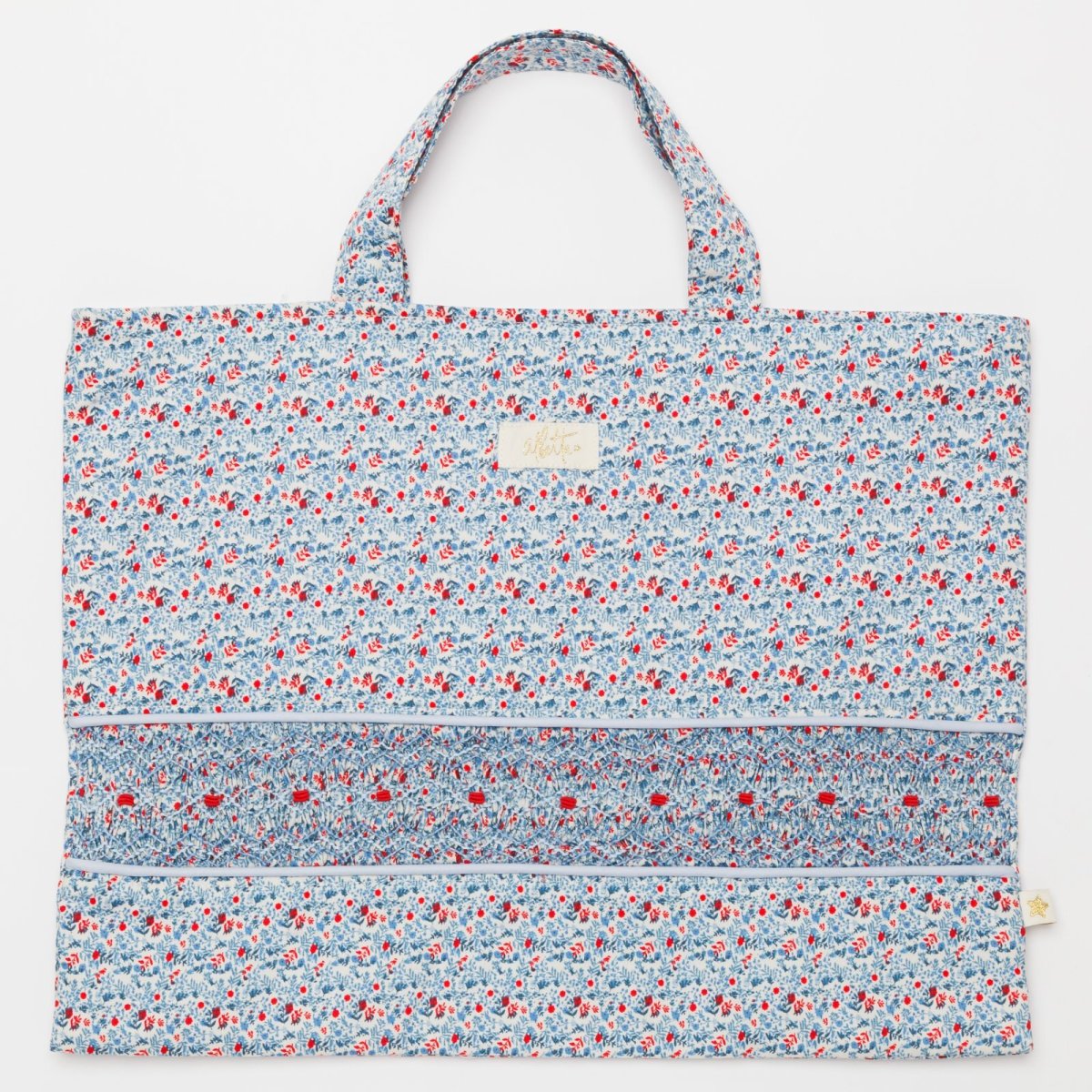 画像2: ディッツィー・ブルーフローラルプリント・ハンドスモッキングバッグ (2)