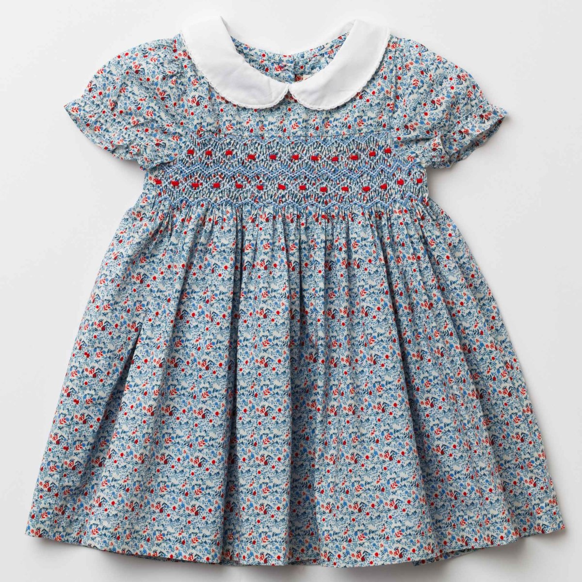 画像5: ディッツィー・ブルーフローラルプリント・ハンドスモッキング・ワンピース_5_6歳用(身長 108-114cm) (5)