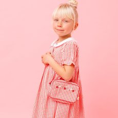 画像1: ストロベリー刺繍・レッドギンガム・クロスバッグ (1)