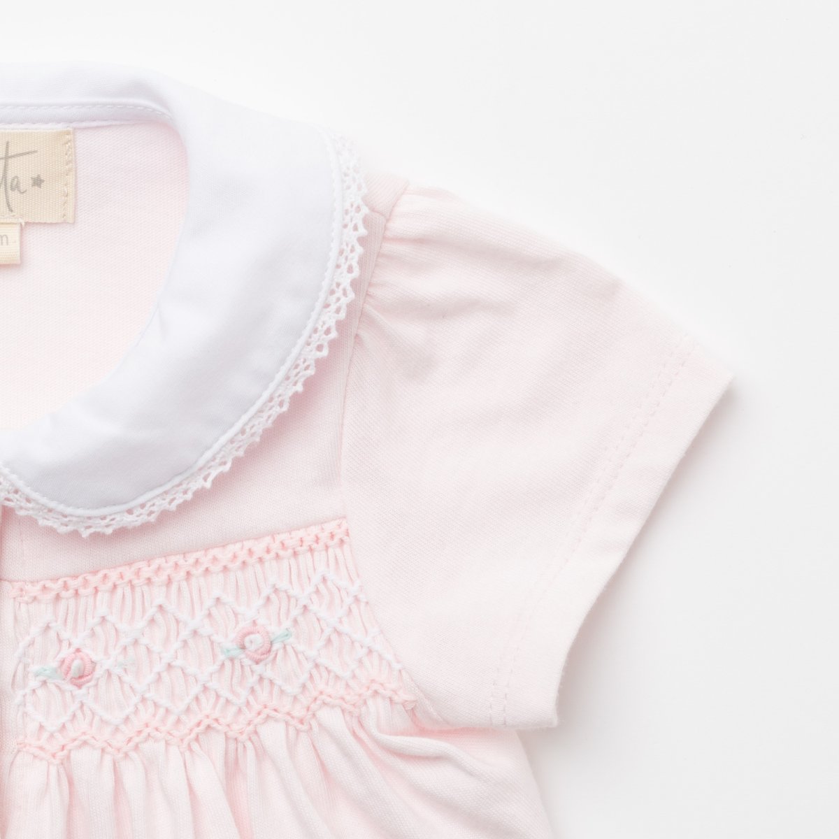 画像11: ハンドスモッキング・アムール・ピンクジャージー(男の子用)_80cm (11)