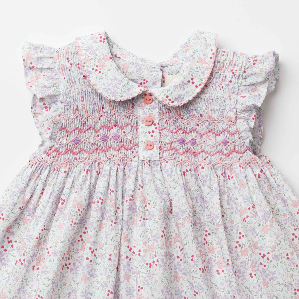 画像10: ワイルドフラワープリント・ハンドスモッキング・ワンピース_6〜12ヶ月(80-85cm) (10)