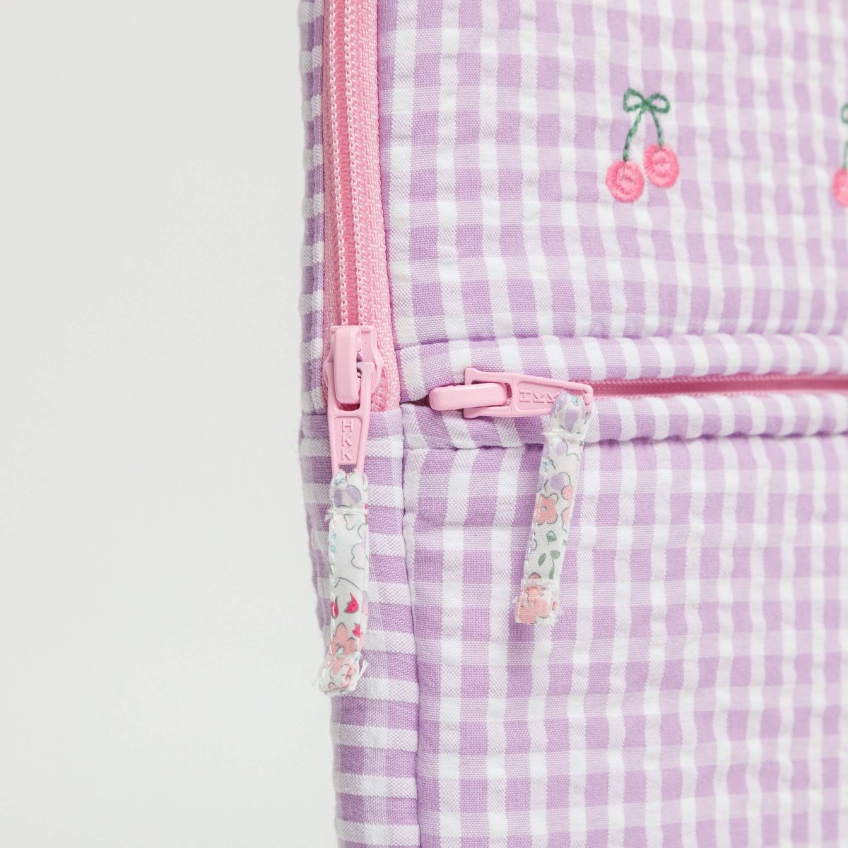 画像6: チェリー刺繍・ラベンダーギンガム・ノートパソコンバッグ (6)