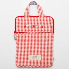 画像2: ストロベリー刺繍・レッドギンガム・ノートパソコンバッグ (2)